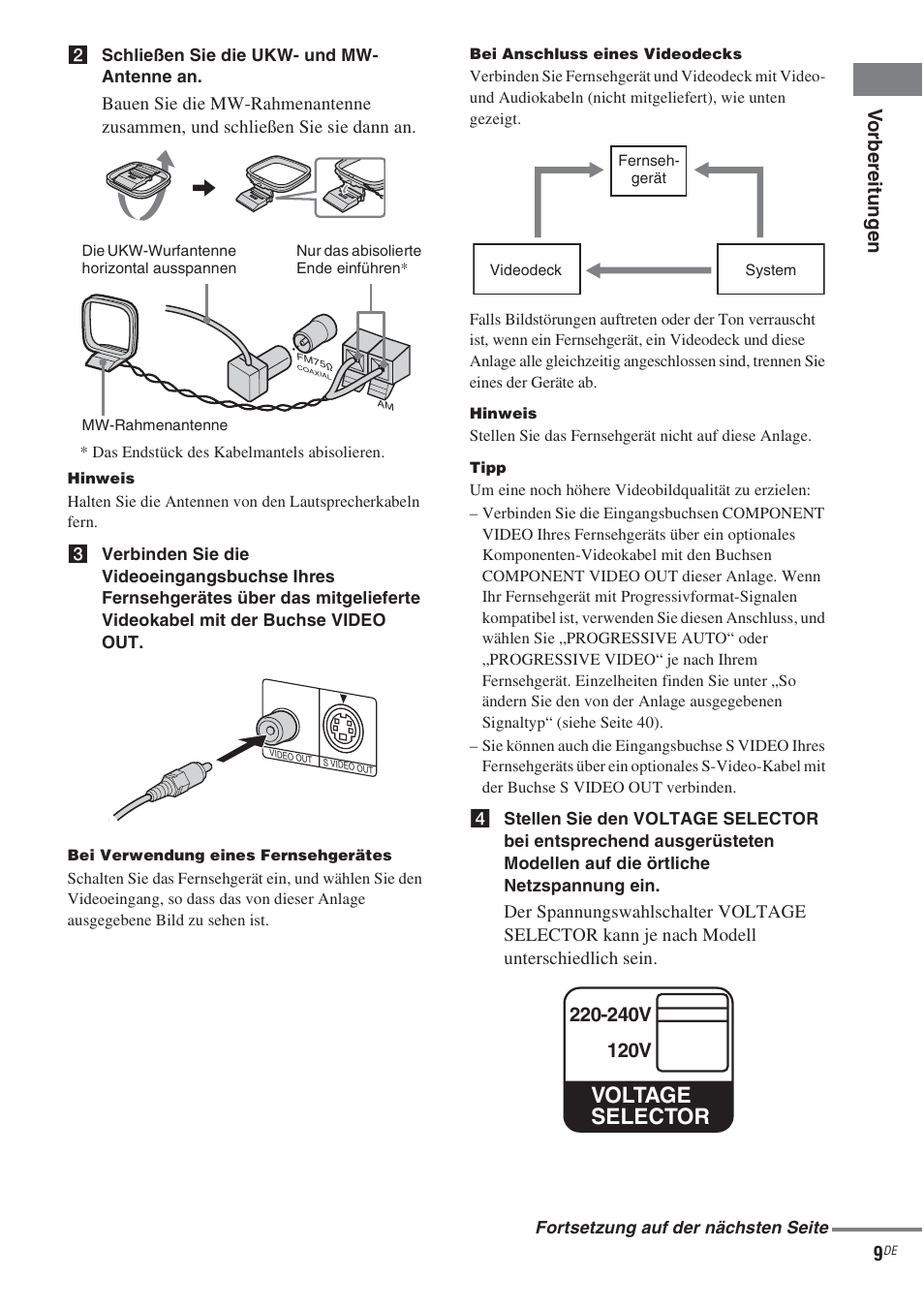Voltage selector, Vo rb ereitu ng e n 9 | Sony CMT-WS2D User Manual | Page 9 / 244