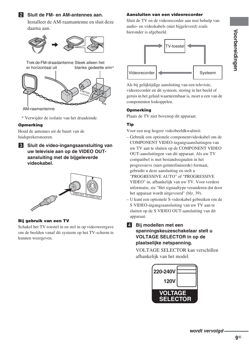 Voltage selector, Vo orberei dingen 9 | Sony CMT-WS2D User Manual | Page 91 / 244