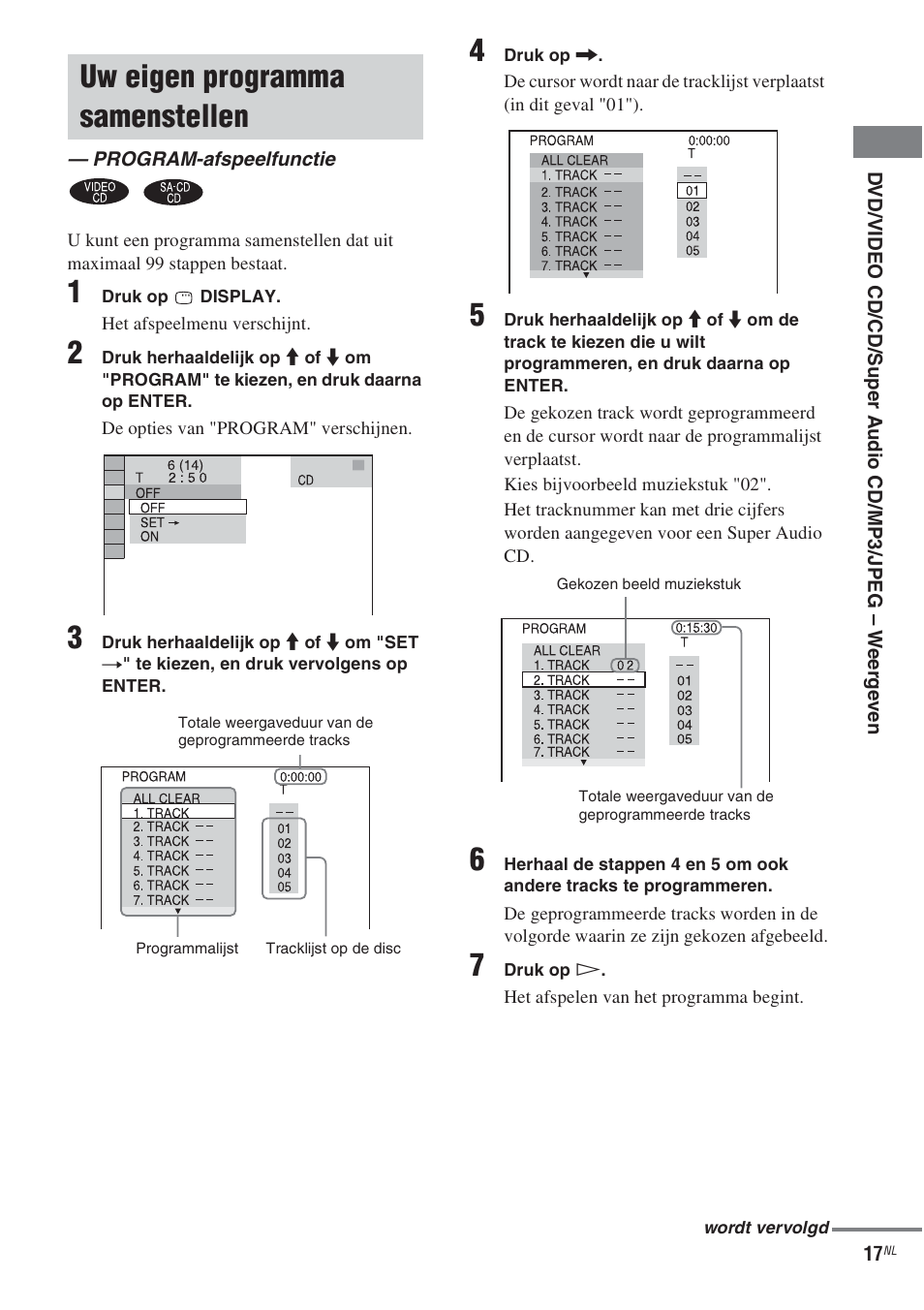 Uw eigen programma samenstellen, Program-afspeelfunctie | Sony CMT-WS2D User Manual | Page 99 / 244
