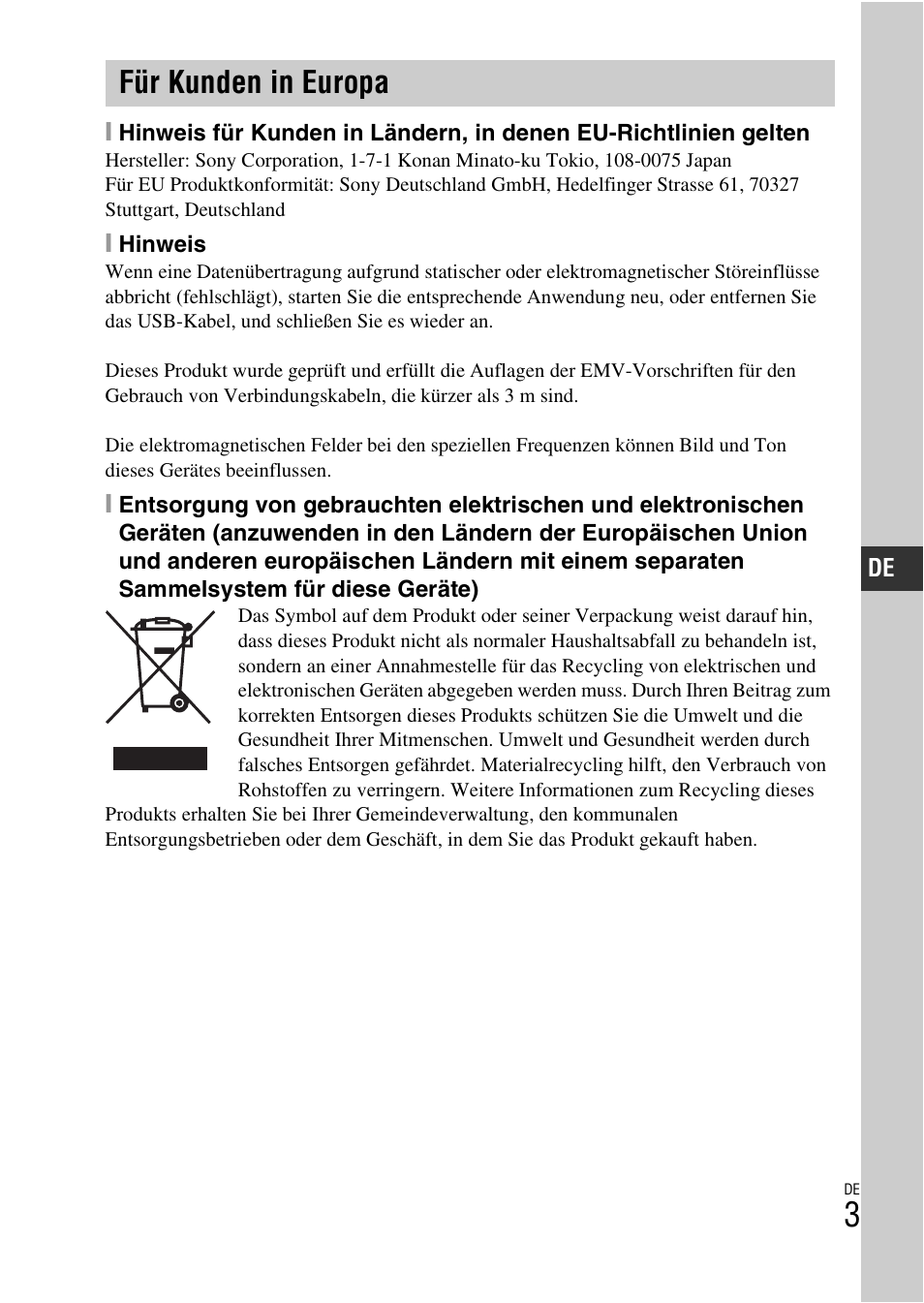 Für kunden in europa | Sony ILCE-3000 User Manual | Page 117 / 579