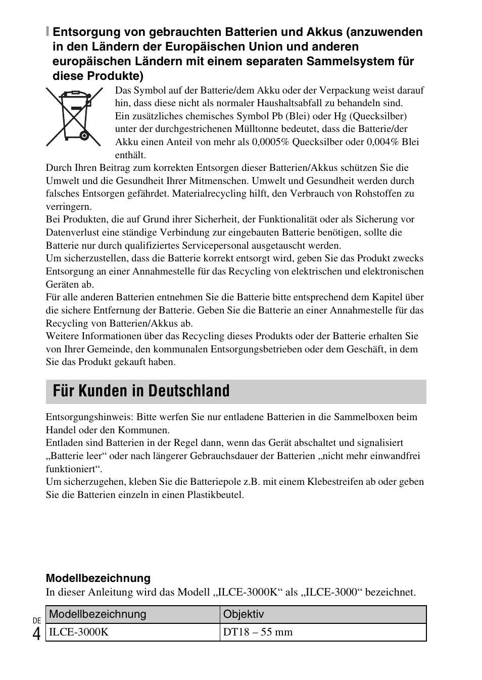 Für kunden in deutschland | Sony ILCE-3000 User Manual | Page 118 / 579