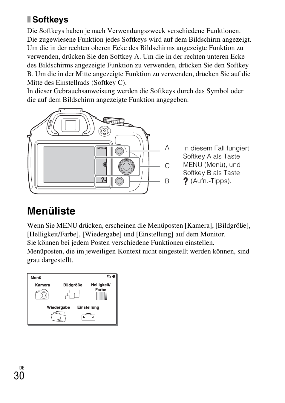 Menüliste, Xsoftkeys | Sony ILCE-3000 User Manual | Page 144 / 579