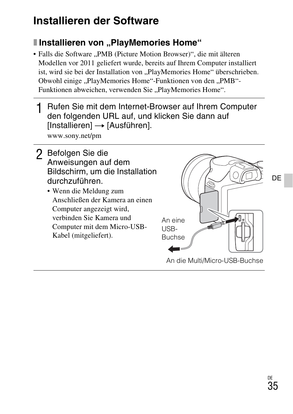 Installieren der software | Sony ILCE-3000 User Manual | Page 149 / 579