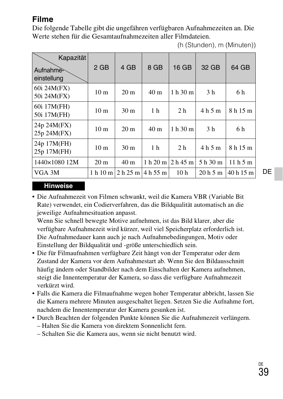 Filme | Sony ILCE-3000 User Manual | Page 153 / 579