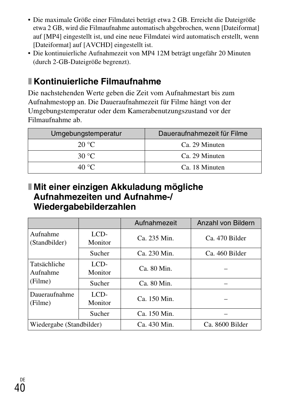 Xkontinuierliche filmaufnahme | Sony ILCE-3000 User Manual | Page 154 / 579