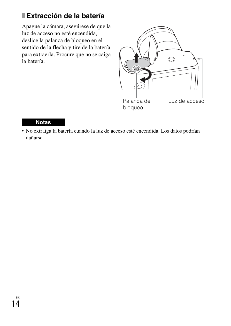 Xextracción de la batería | Sony ILCE-3000 User Manual | Page 184 / 579