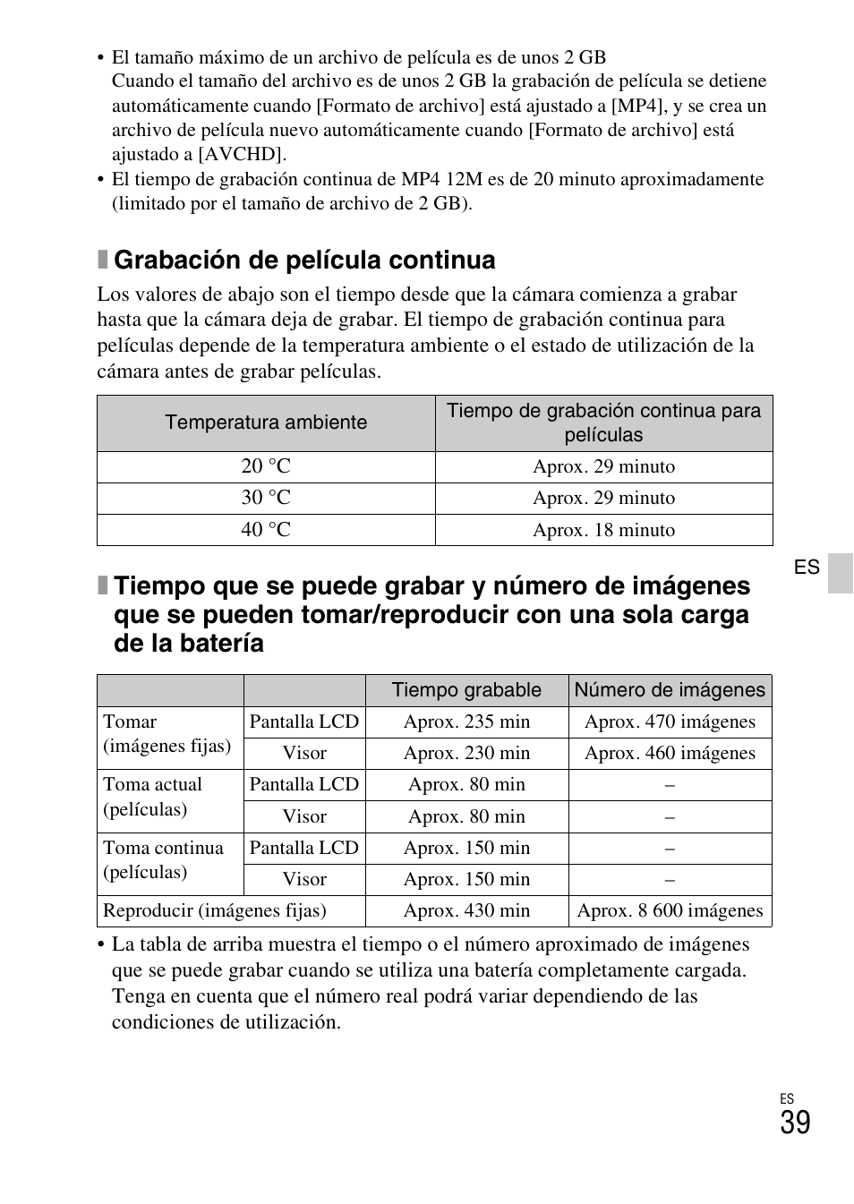 Xgrabación de película continua | Sony ILCE-3000 User Manual | Page 209 / 579