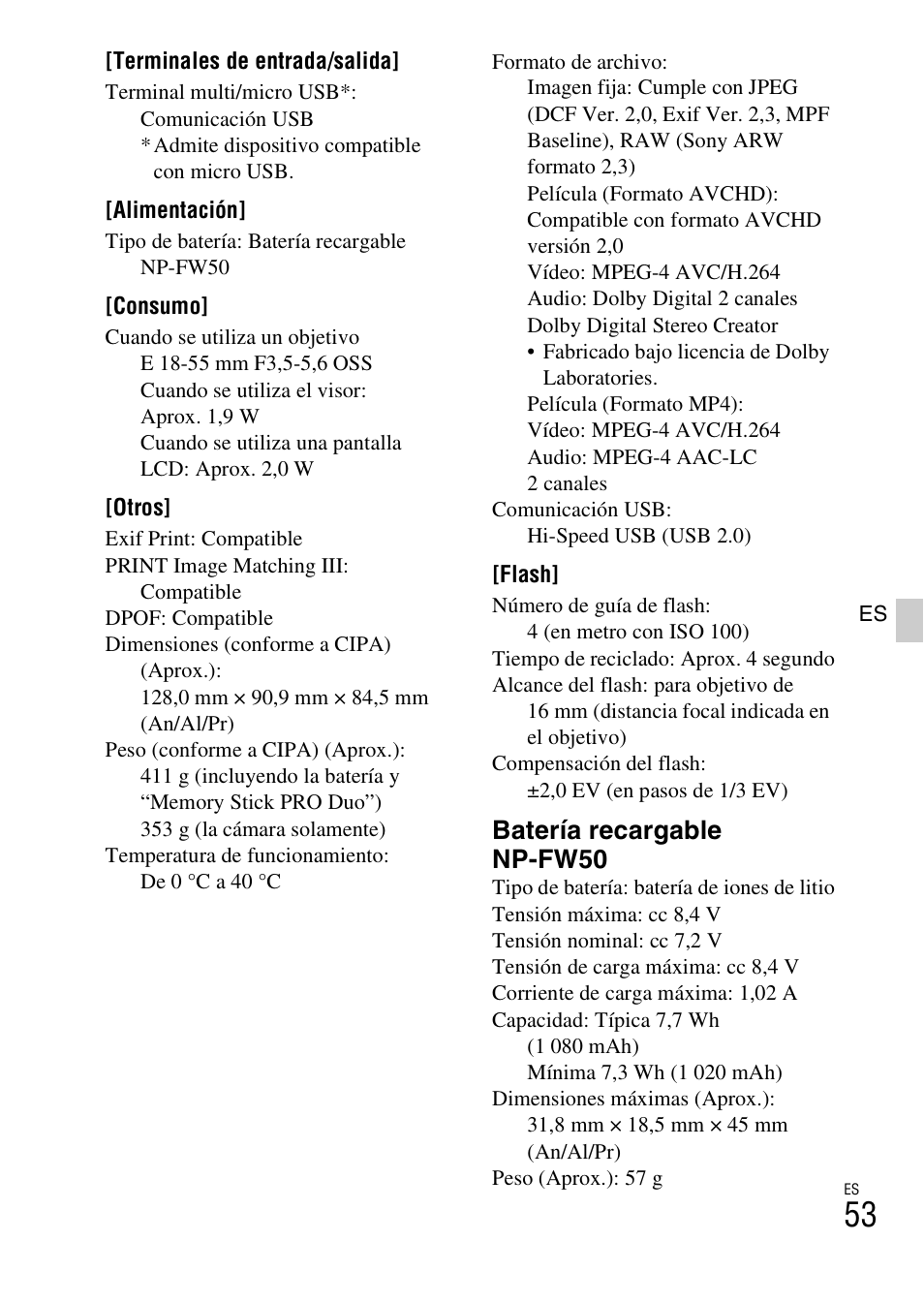 Batería recargable np-fw50 | Sony ILCE-3000 User Manual | Page 223 / 579