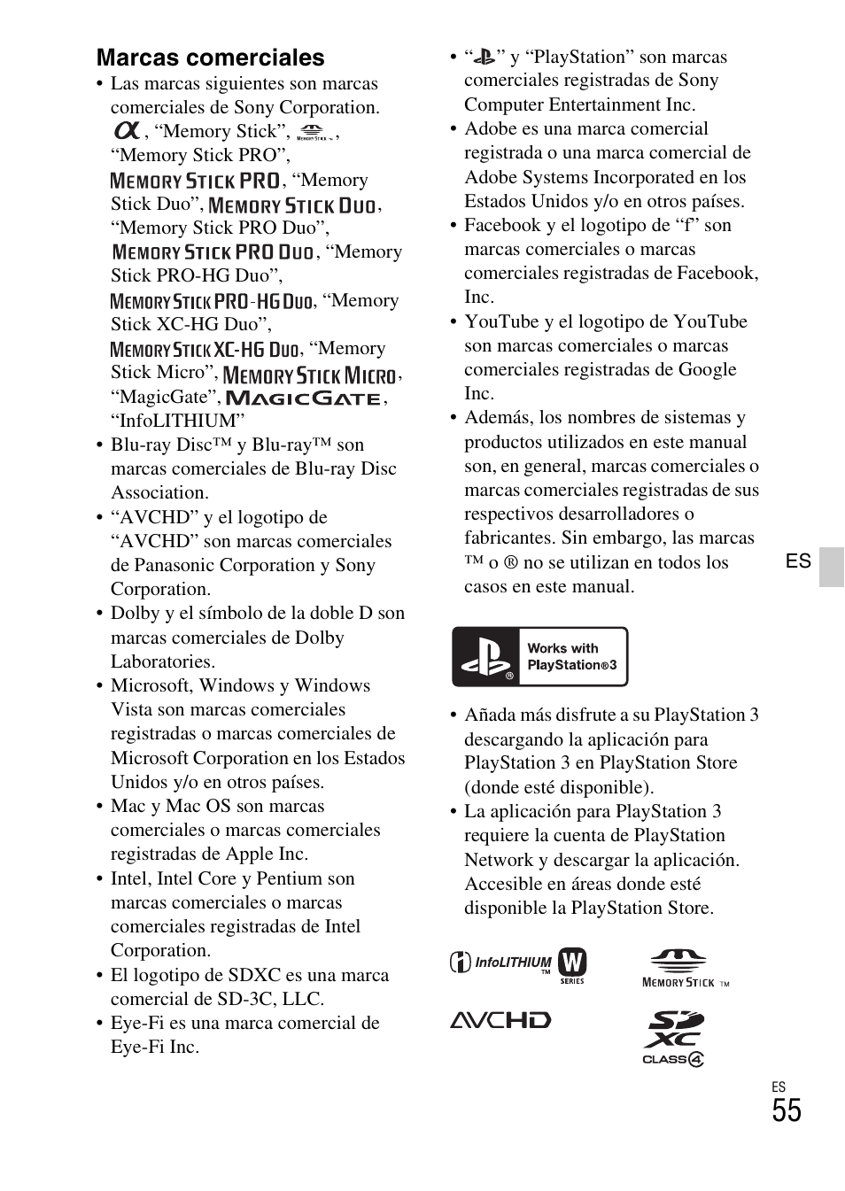 Marcas comerciales | Sony ILCE-3000 User Manual | Page 225 / 579
