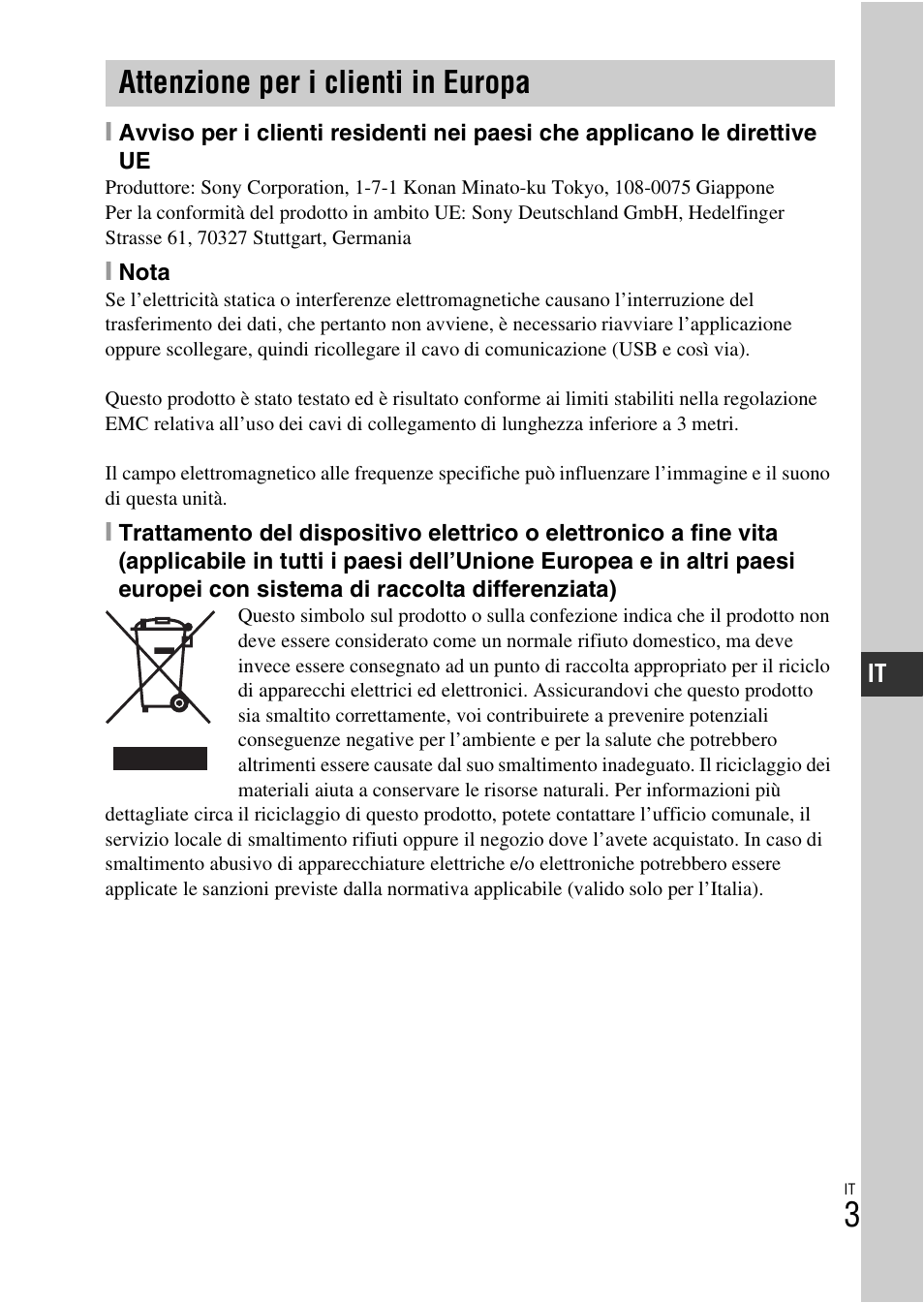 Attenzione per i clienti in europa | Sony ILCE-3000 User Manual | Page 229 / 579