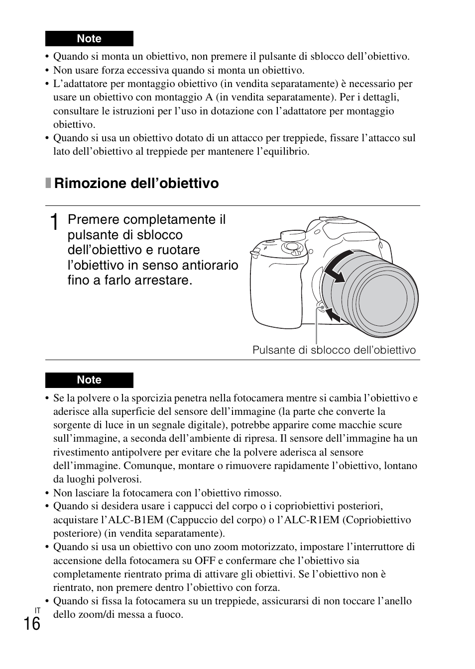 Vo (16), Xrimozione dell’obiettivo | Sony ILCE-3000 User Manual | Page 242 / 579