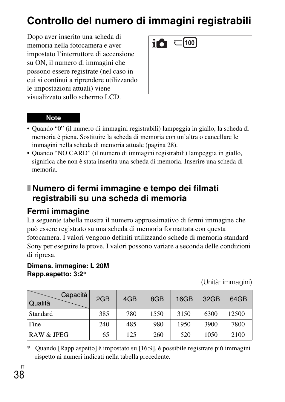 Altro, Controllo del numero di immagini registrabili, Fermi immagine | Sony ILCE-3000 User Manual | Page 264 / 579