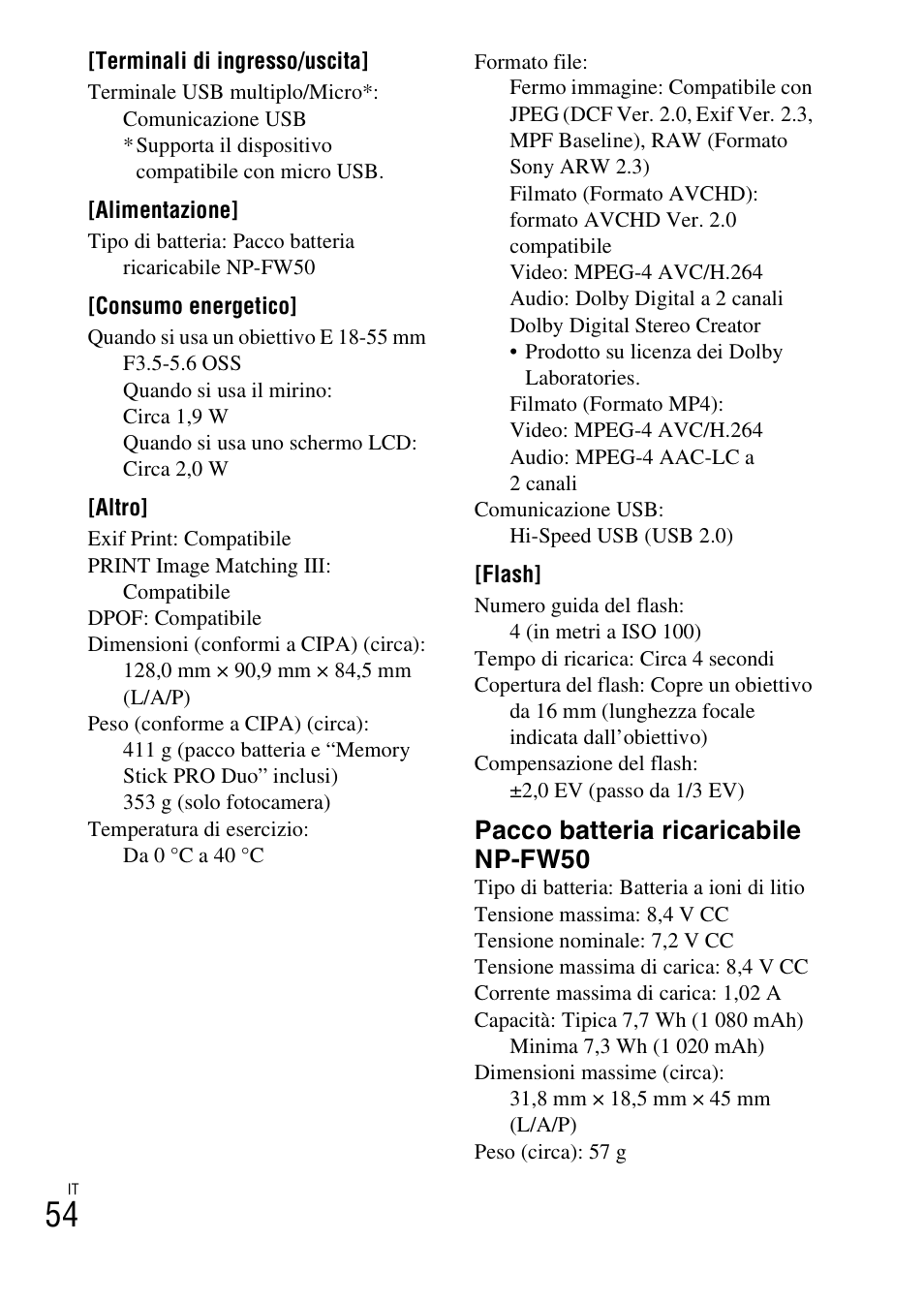 Pacco batteria ricaricabile np-fw50 | Sony ILCE-3000 User Manual | Page 280 / 579