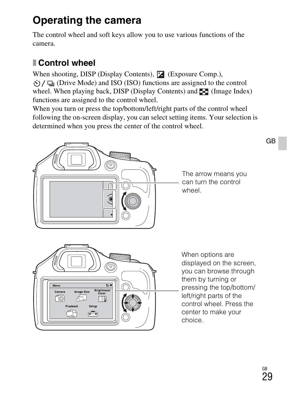 Operating the camera, Xcontrol wheel | Sony ILCE-3000 User Manual | Page 29 / 579