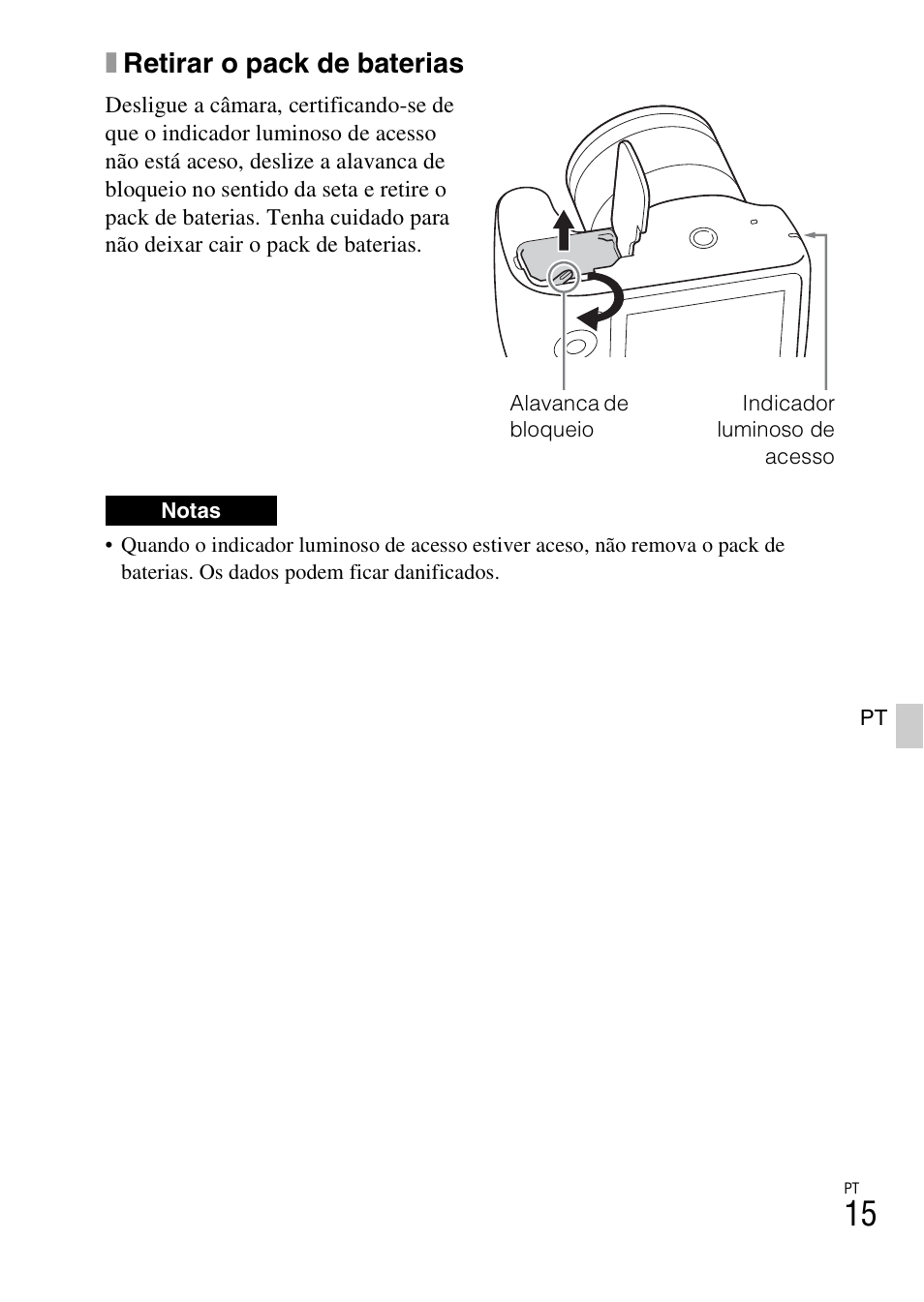 Xretirar o pack de baterias | Sony ILCE-3000 User Manual | Page 297 / 579