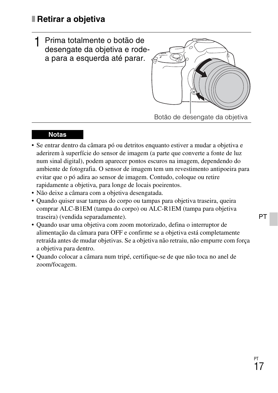 Xretirar a objetiva | Sony ILCE-3000 User Manual | Page 299 / 579