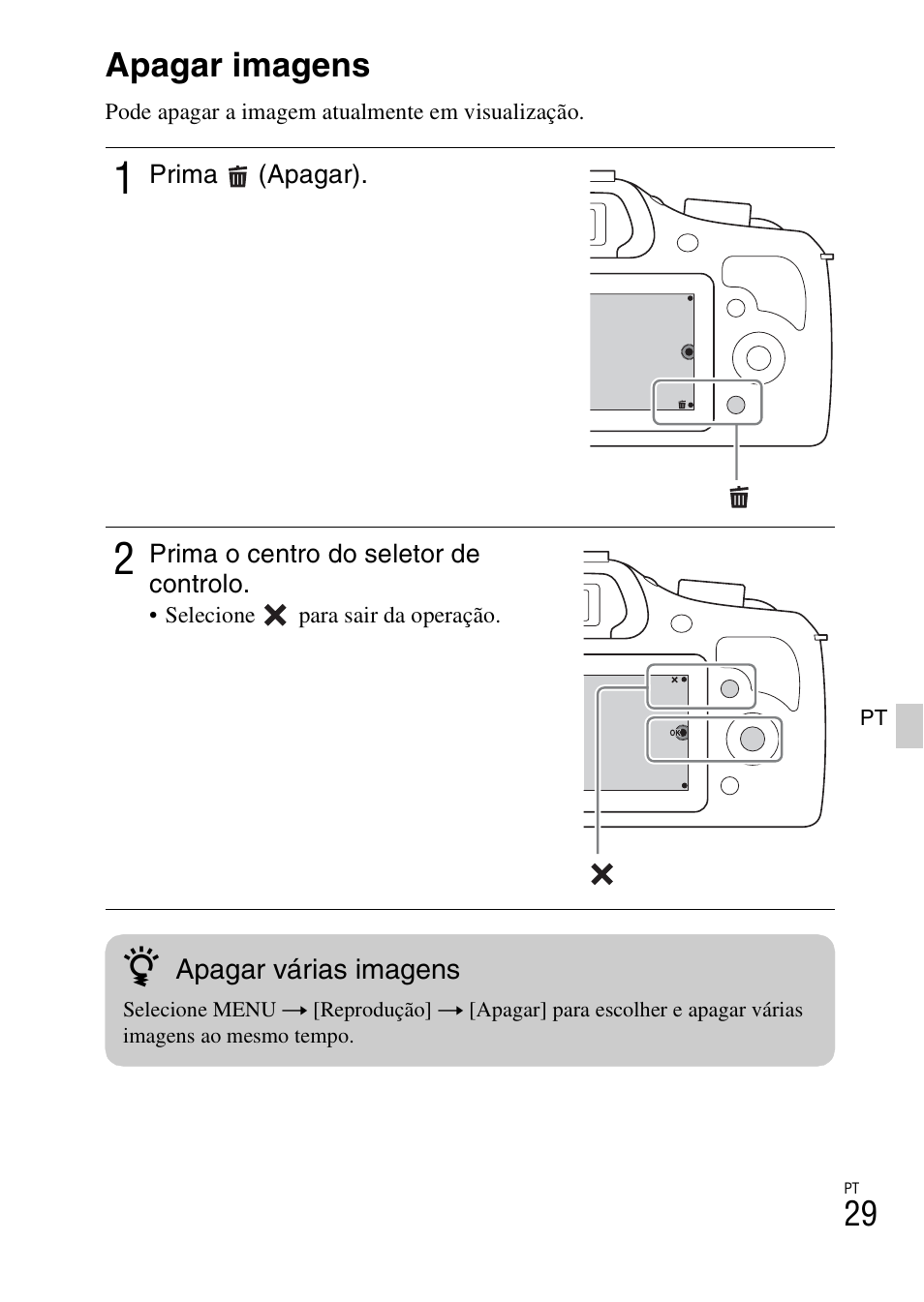 Apagar imagens | Sony ILCE-3000 User Manual | Page 311 / 579