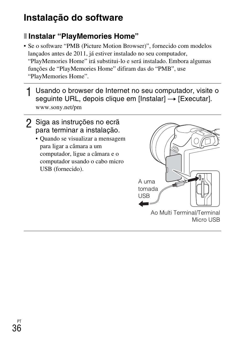 Instalação do software, 36 instalação do software | Sony ILCE-3000 User Manual | Page 318 / 579