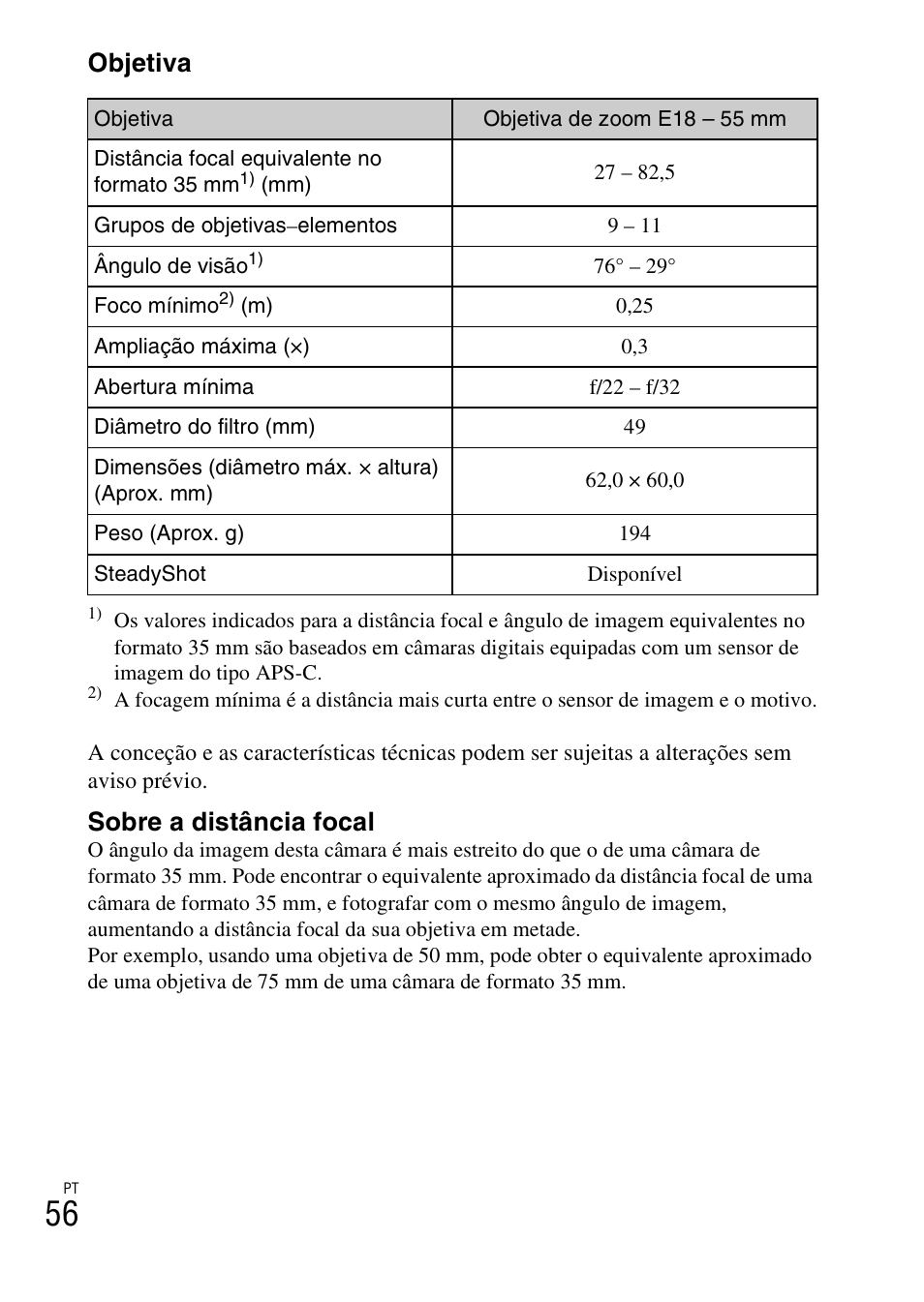 Objetiva, Sobre a distância focal | Sony ILCE-3000 User Manual | Page 338 / 579