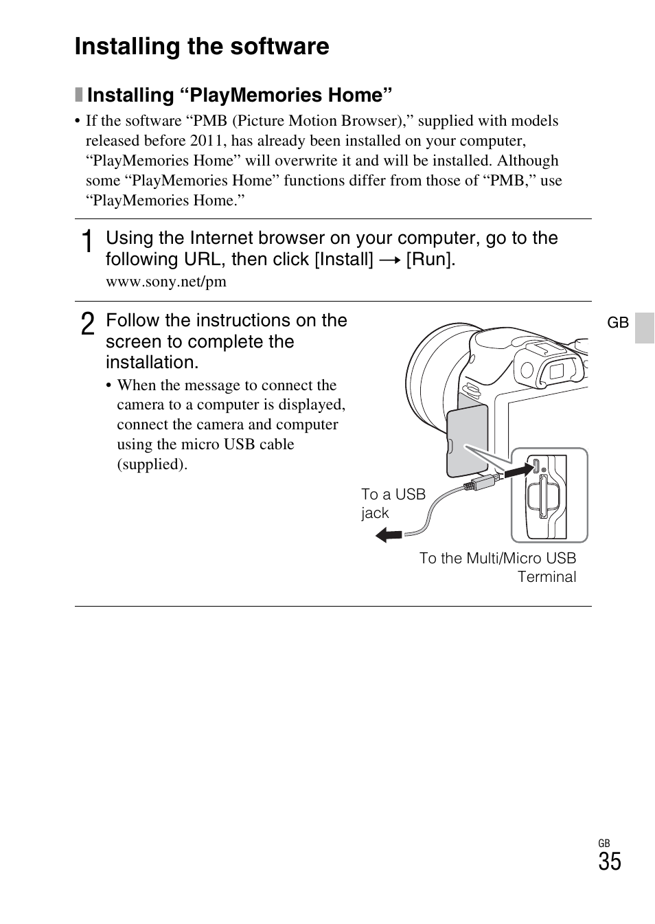 Installing the software | Sony ILCE-3000 User Manual | Page 35 / 579