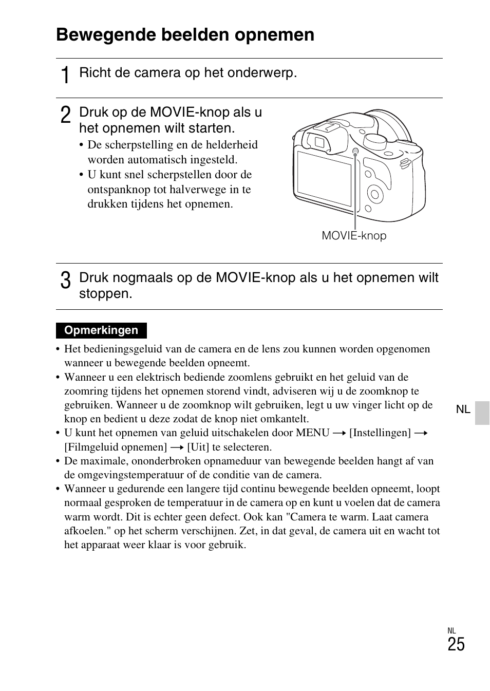 Bewegende beelden opnemen, Op (25) | Sony ILCE-3000 User Manual | Page 365 / 579