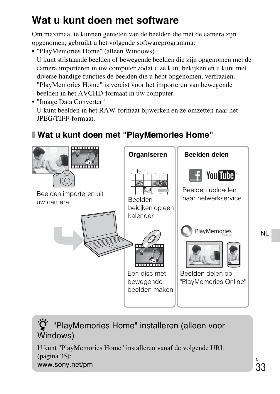 Beelden bekijken op een computer, Wat u kunt doen met software | Sony ILCE-3000 User Manual | Page 373 / 579