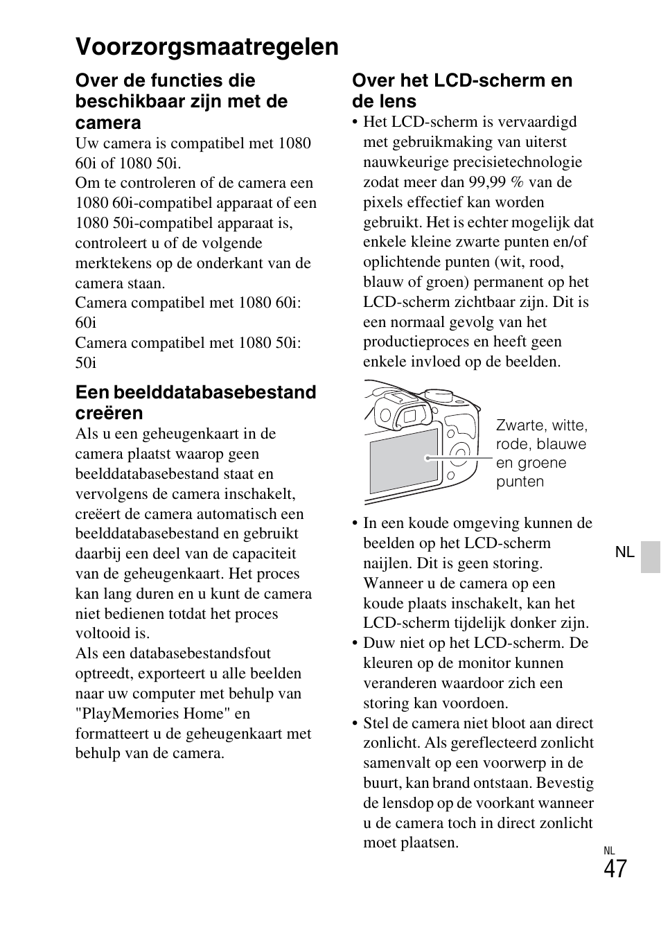 Voorzorgsmaatregelen | Sony ILCE-3000 User Manual | Page 387 / 579
