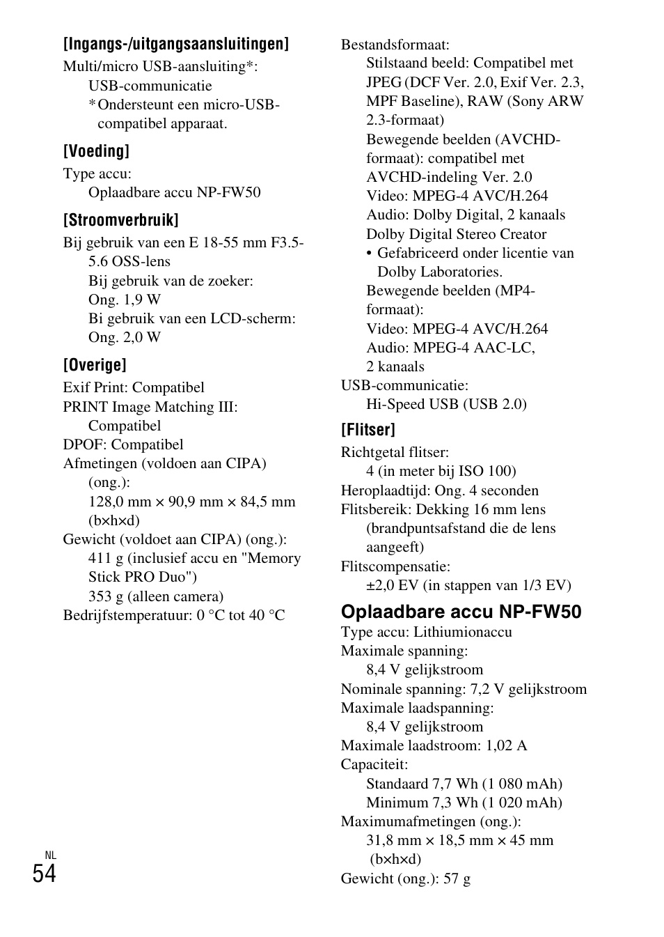 Oplaadbare accu np-fw50 | Sony ILCE-3000 User Manual | Page 394 / 579