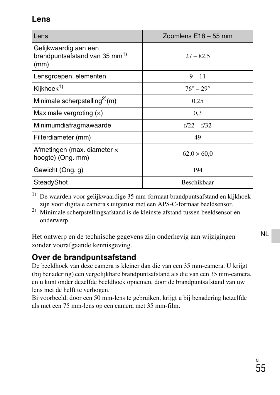 Lens, Over de brandpuntsafstand | Sony ILCE-3000 User Manual | Page 395 / 579