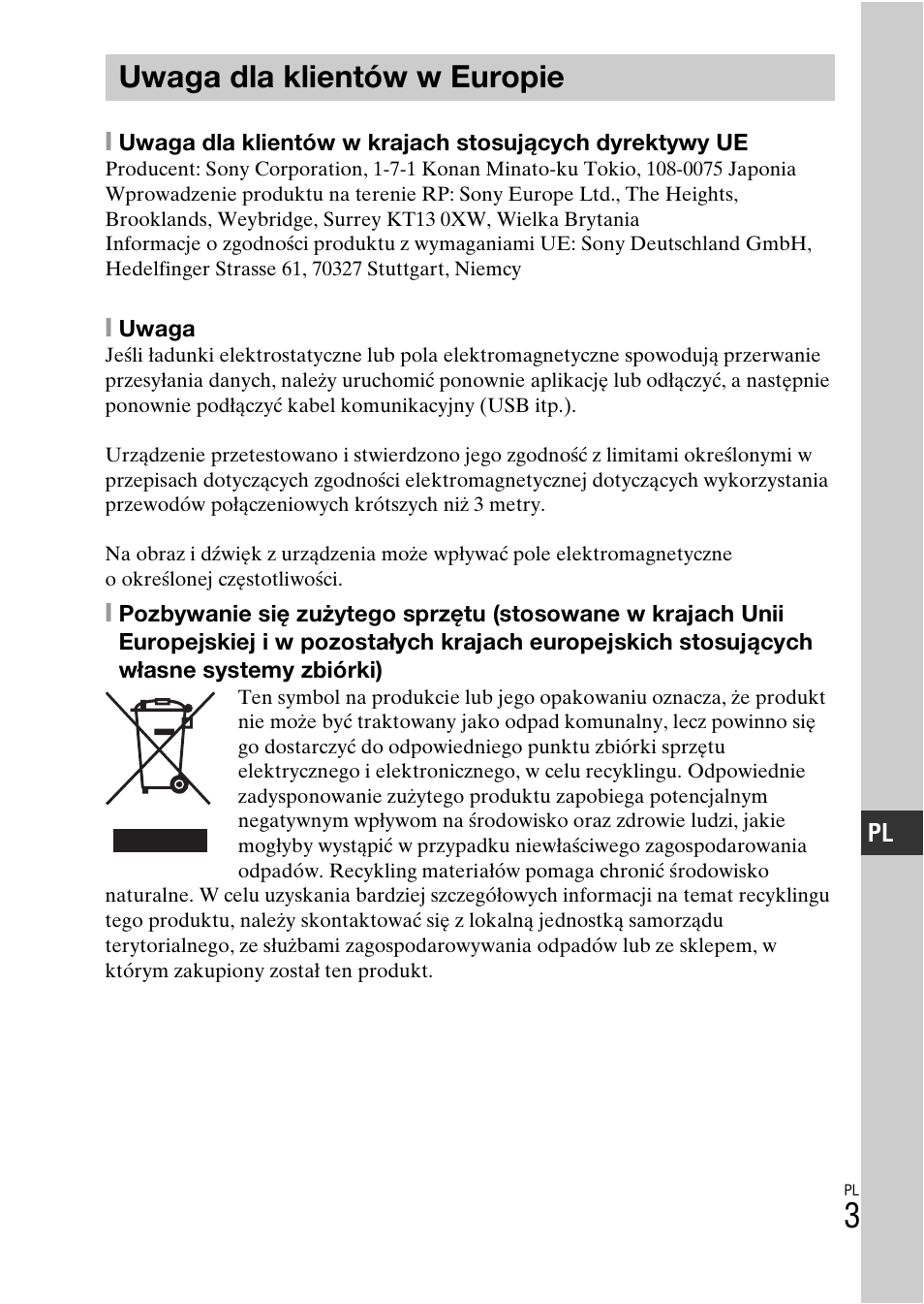 Uwaga dla klientów w europie | Sony ILCE-3000 User Manual | Page 399 / 579