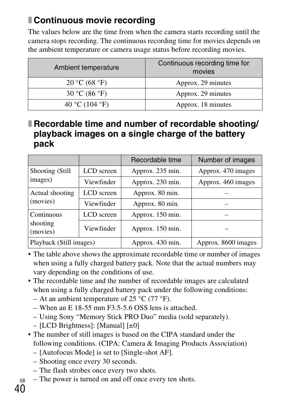 Xcontinuous movie recording | Sony ILCE-3000 User Manual | Page 40 / 579