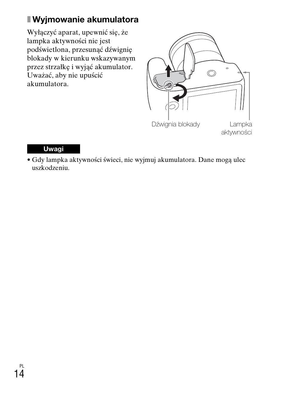 Xwyjmowanie akumulatora | Sony ILCE-3000 User Manual | Page 410 / 579