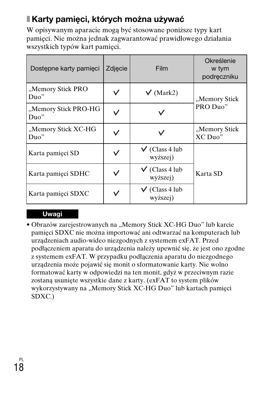 Xkarty pamięci, których można używać | Sony ILCE-3000 User Manual | Page 414 / 579