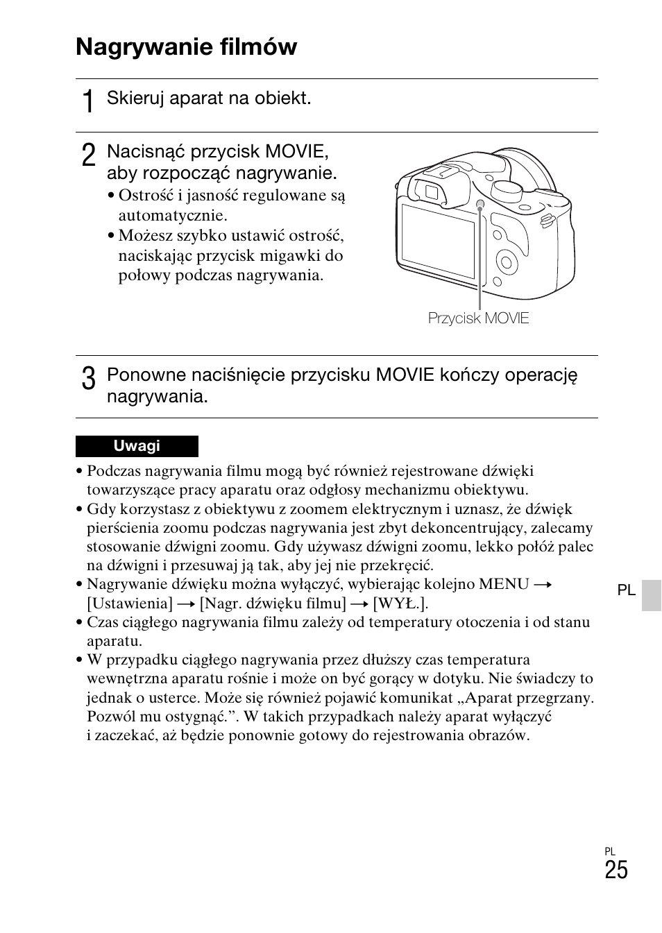 Nagrywanie filmów | Sony ILCE-3000 User Manual | Page 421 / 579