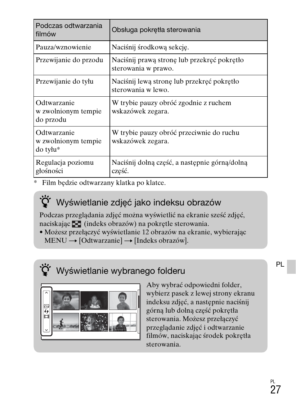 Wyświetlanie zdjęć jako indeksu obrazów, Wyświetlanie wybranego folderu | Sony ILCE-3000 User Manual | Page 423 / 579