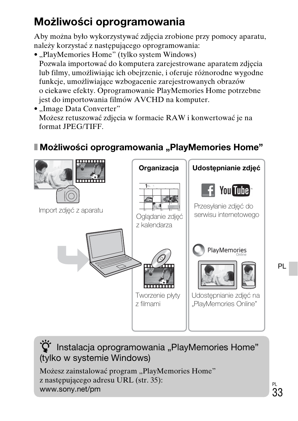 Oglądanie zdjęć na komputerze, Możliwości oprogramowania | Sony ILCE-3000 User Manual | Page 429 / 579