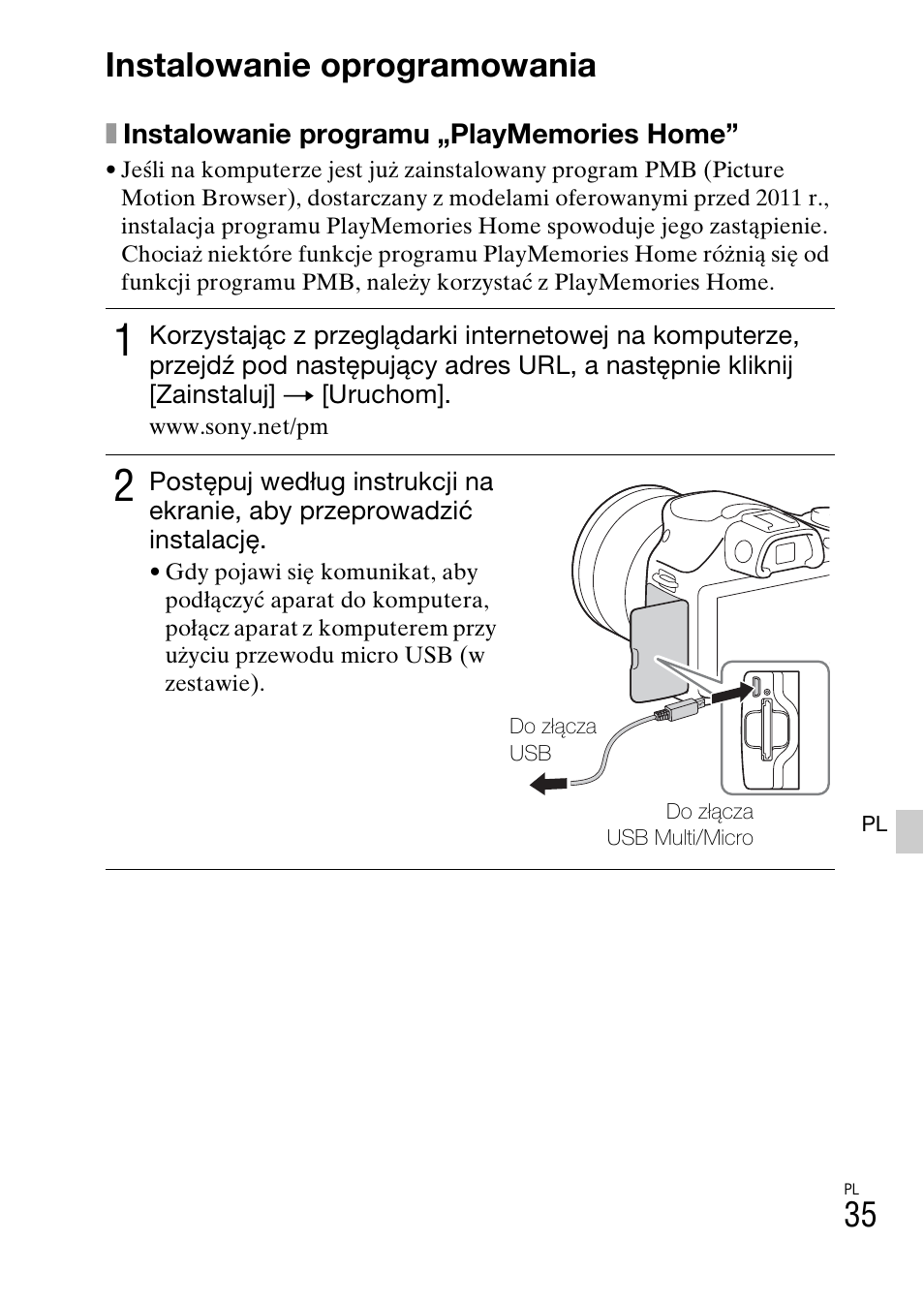 Instalowanie oprogramowania | Sony ILCE-3000 User Manual | Page 431 / 579