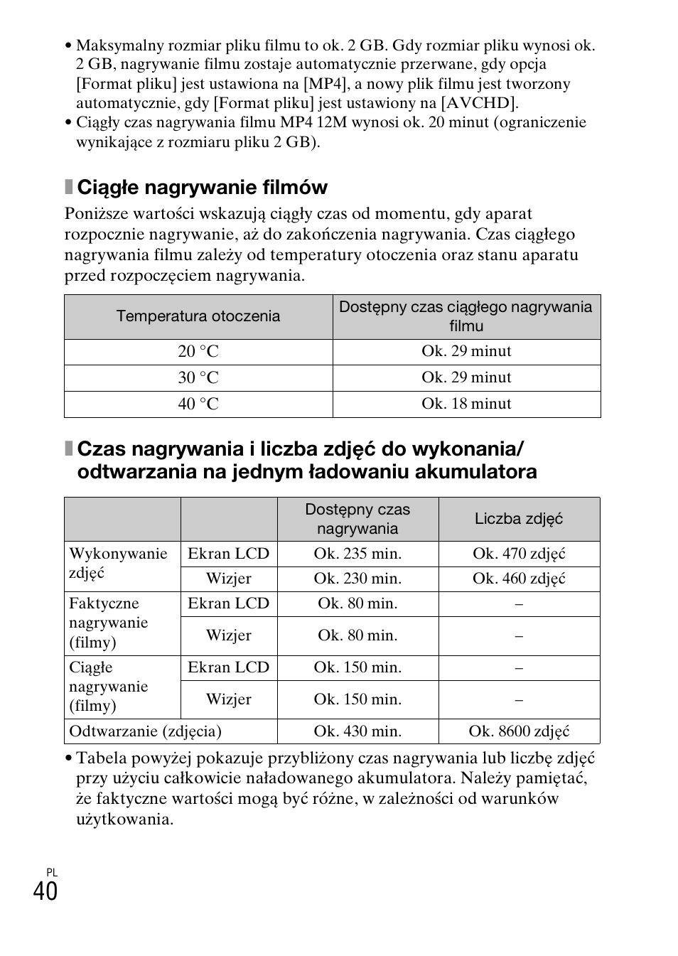 Xciągłe nagrywanie filmów | Sony ILCE-3000 User Manual | Page 436 / 579