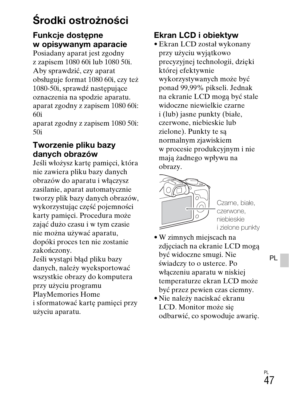 Środki ostrożności | Sony ILCE-3000 User Manual | Page 443 / 579