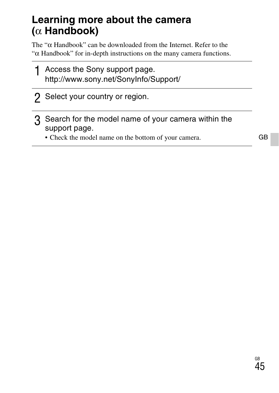 Learning more about the camera (a handbook), Learning more about the camera ( α handbook) | Sony ILCE-3000 User Manual | Page 45 / 579