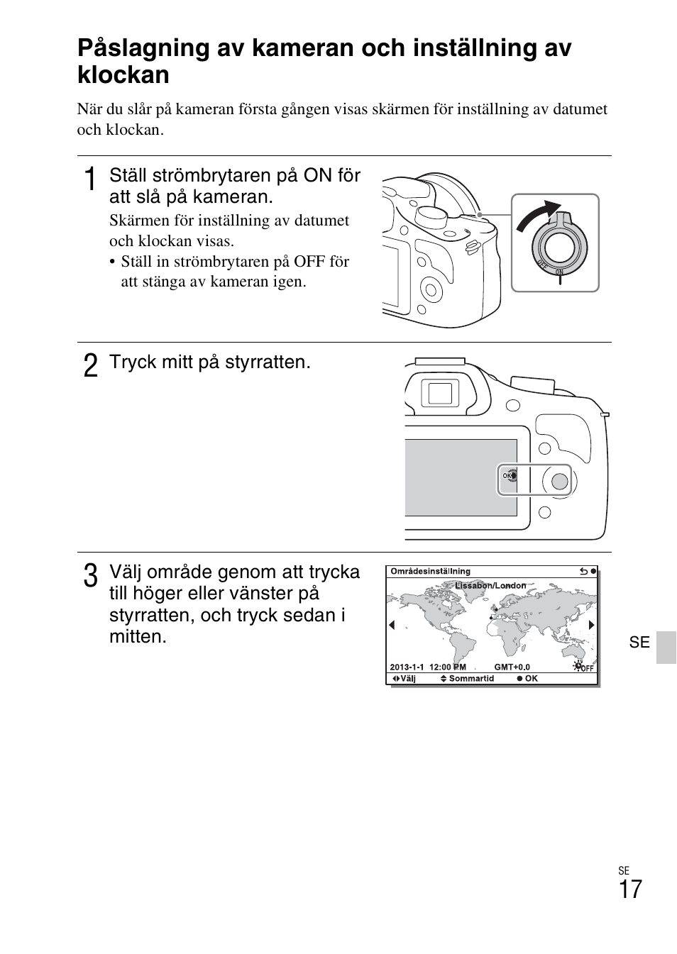 Påslagning av kameran och inställning av klockan | Sony ILCE-3000 User Manual | Page 469 / 579
