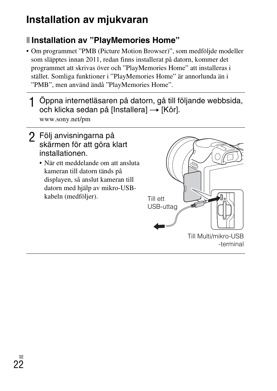 Installation av mjukvaran, 22 installation av mjukvaran | Sony ILCE-3000 User Manual | Page 474 / 579