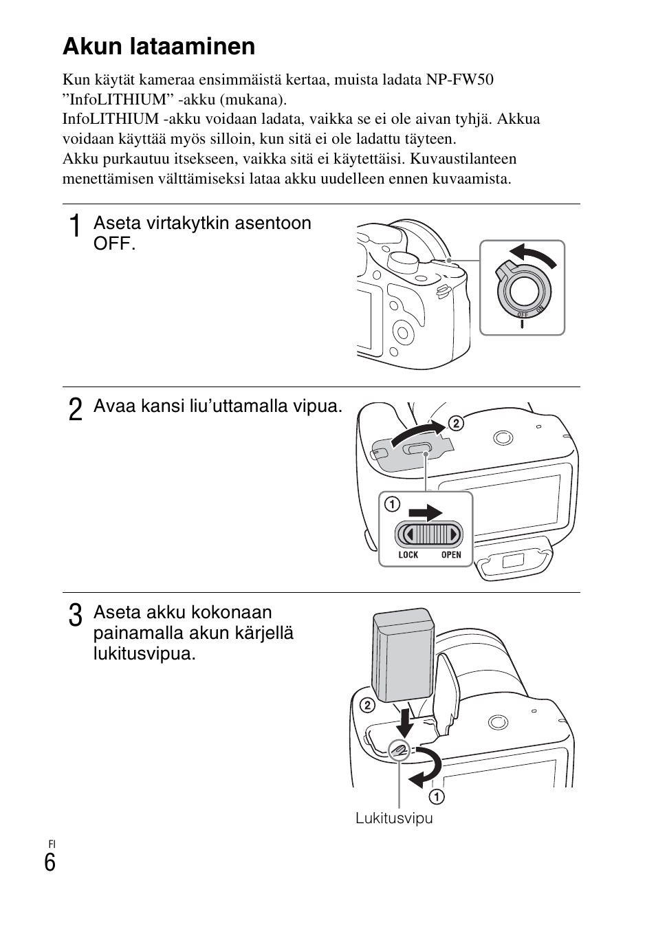 Akun lataaminen | Sony ILCE-3000 User Manual | Page 490 / 579