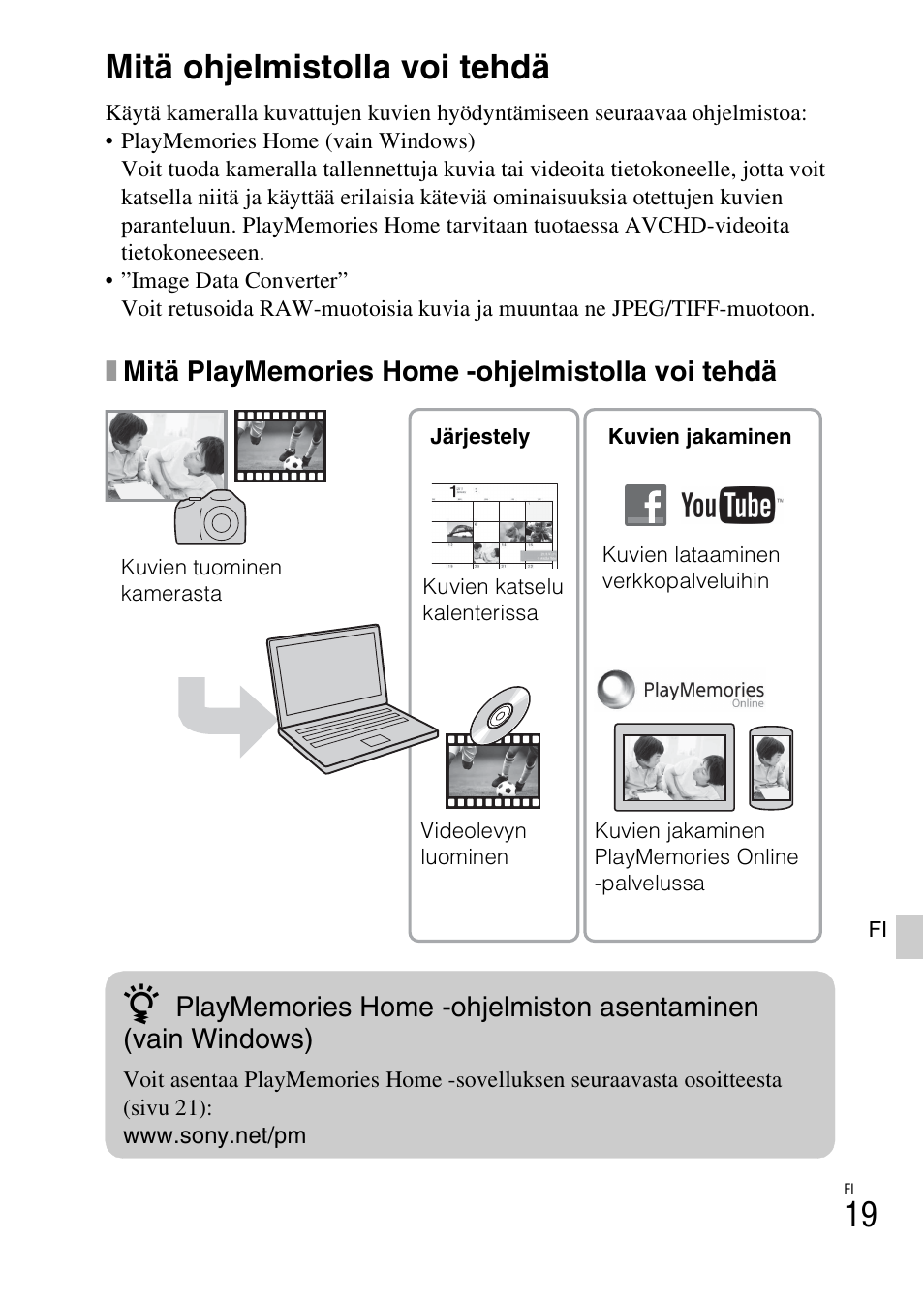 Kuvien katselu tietokoneessa, Mitä ohjelmistolla voi tehdä | Sony ILCE-3000 User Manual | Page 503 / 579