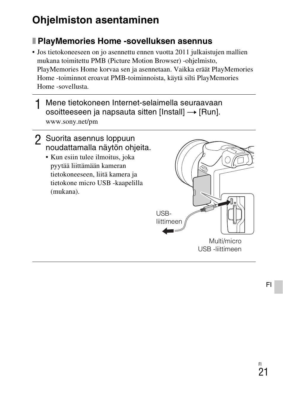 Ohjelmiston asentaminen | Sony ILCE-3000 User Manual | Page 505 / 579