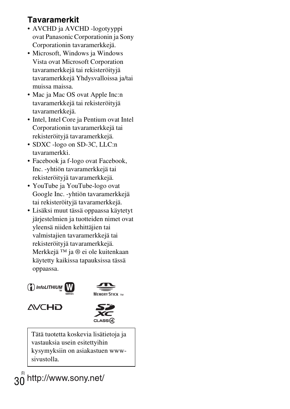 Tavaramerkit | Sony ILCE-3000 User Manual | Page 514 / 579