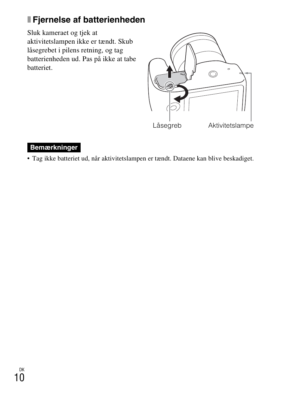 Xfjernelse af batterienheden | Sony ILCE-3000 User Manual | Page 554 / 579