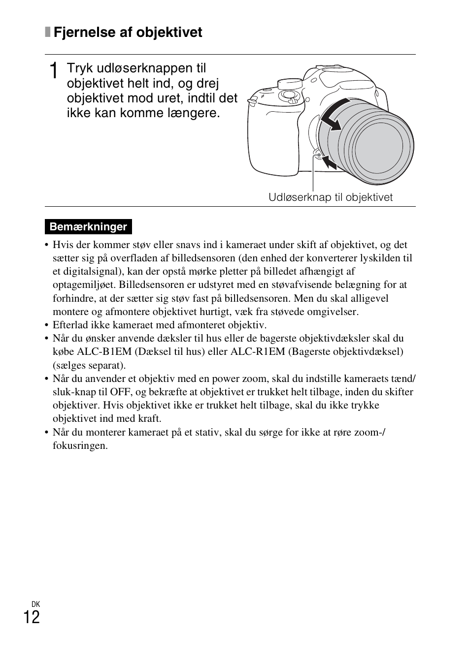 Xfjernelse af objektivet | Sony ILCE-3000 User Manual | Page 556 / 579
