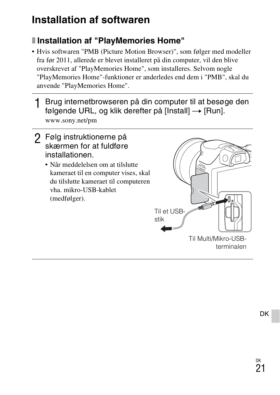 Installation af softwaren | Sony ILCE-3000 User Manual | Page 565 / 579