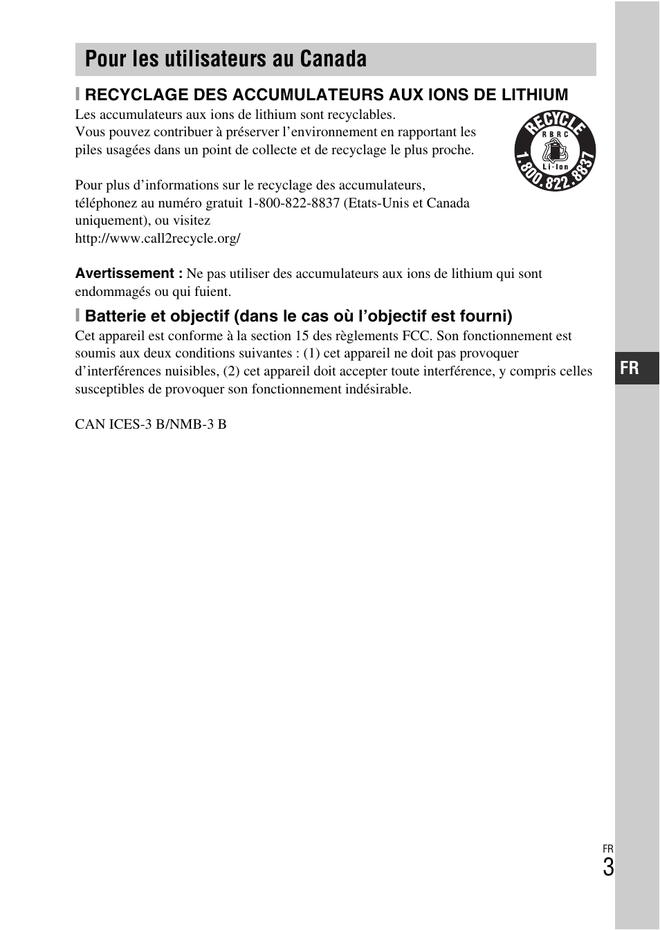 Pour les utilisateurs au canada | Sony ILCE-3000 User Manual | Page 57 / 579